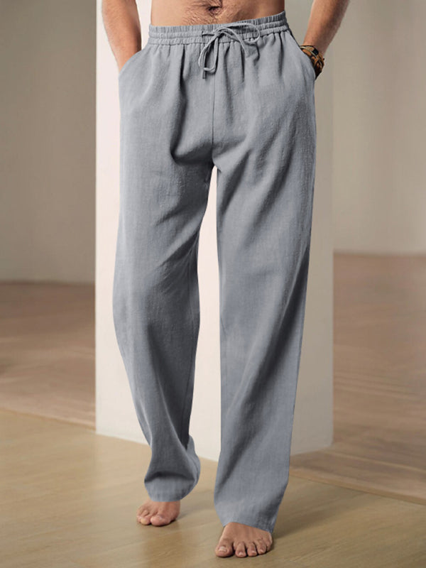 Pantalon de détente texturé en lin pour hommes - Pantalon à jambe droite