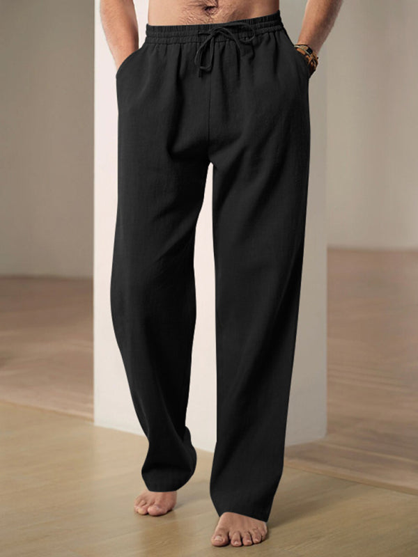 Men’s Linen Textured Lounge Trousers - Straight Leg Pants