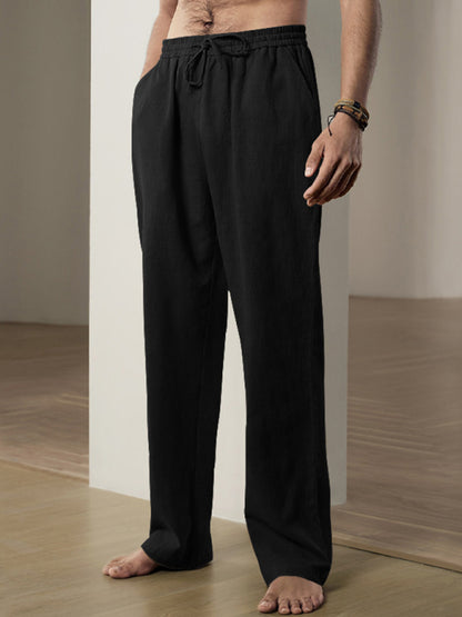 Pantalon de détente texturé en lin pour hommes - Pantalon à jambe droite