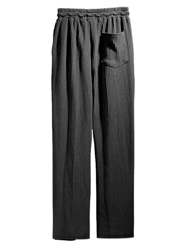 Men’s Ribbed Lounge Trousers - Loose Straight-Leg Pants