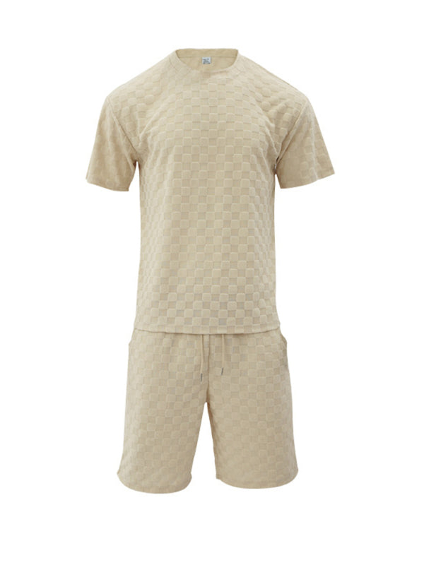 Men’s Casual Oversized 2-Piece Summer Outfit - Textured T-Shirt and Shorts