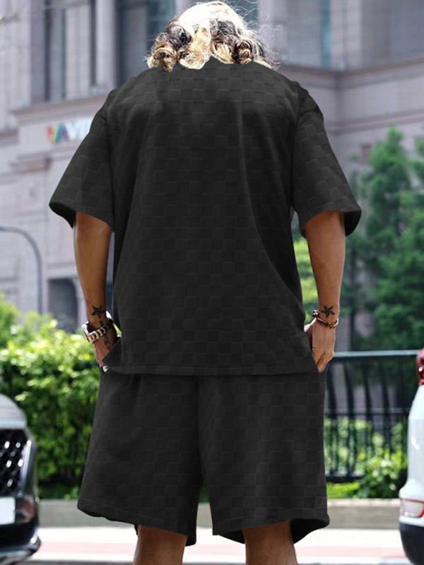 Men’s Casual Oversized 2-Piece Summer Outfit - Textured T-Shirt and Shorts