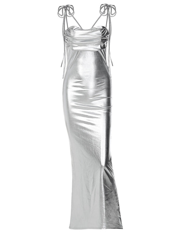 Elegantes, glänzendes, rückenfreies Meerjungfrau-Bustier-Maxikleid