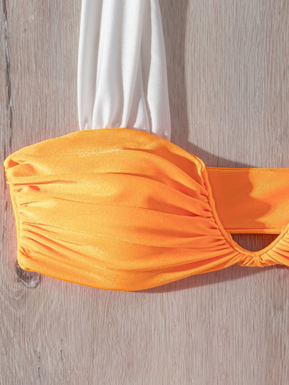 Contrast Color Wireless Bra and Micro Bikini Swimsuit - 2-Piece Swimwear