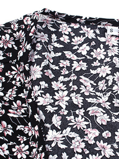Robe mi-longue portefeuille florale style bohème à manches longues
