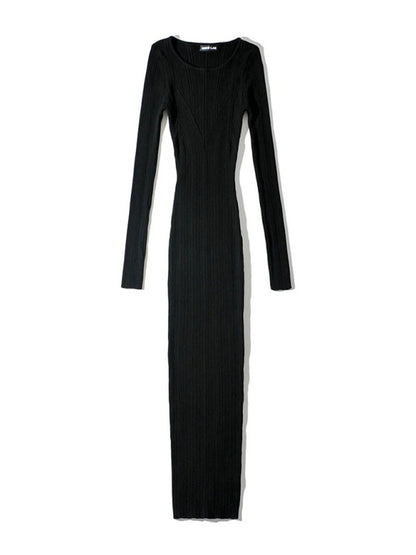 Midi Dresses- Long Sleeve Ribbed Midi Bodycon Dress- Chuzko Women Clothing