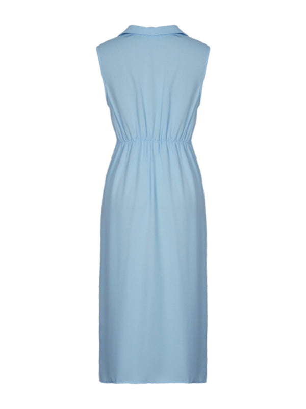 Midi Dresses- Solid Knot Midi Dress with Gathered Waist- - Chuzko Women Clothing