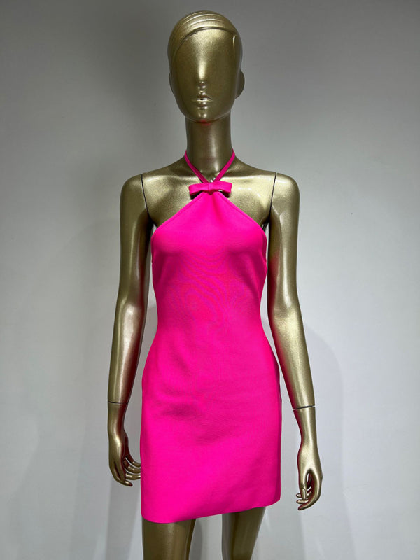 Halterneck Solid Backless Mini Dress in Elegant Style