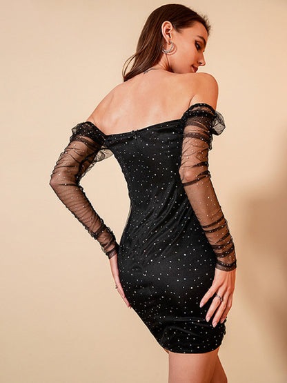 Starry Night, figurbetontes Kleid mit quadratischem Ausschnitt und langen Ärmeln