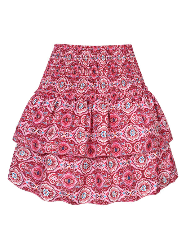 Mini Skirts- Women's Layered Mini Skirt in Floral Print with Smocked Waist- - Chuzko Women Clothing