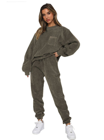 Outfit Set- Cozy Corduroy Combo Sweatpants & Sweatshirt 2-Piece Set- Chuzko Women Clothing