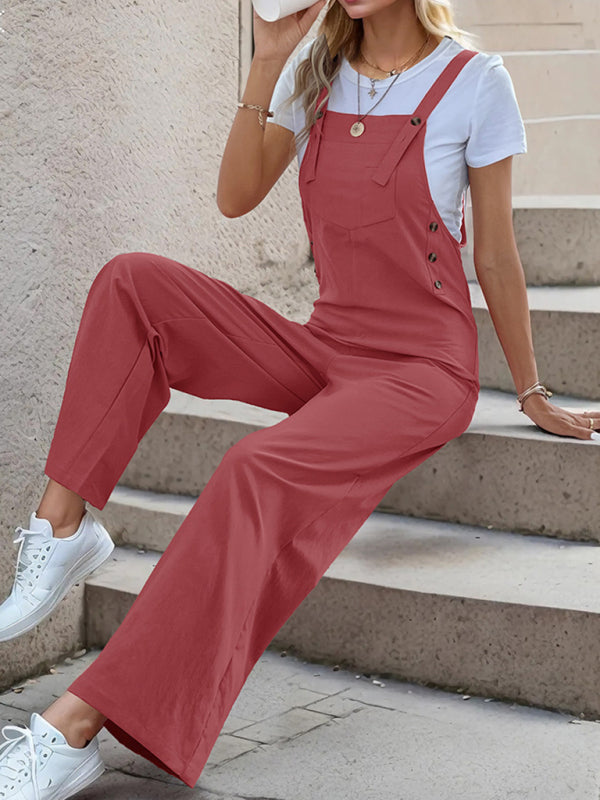 Overalls- Women's Solid Bib Pants Overalls - Full-Length Utility Playsuit- - Chuzko Women Clothing