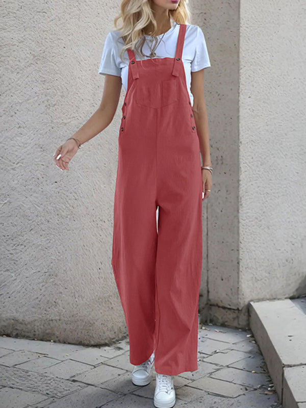 Overalls- Women's Solid Bib Pants Overalls - Full-Length Utility Playsuit- - Chuzko Women Clothing