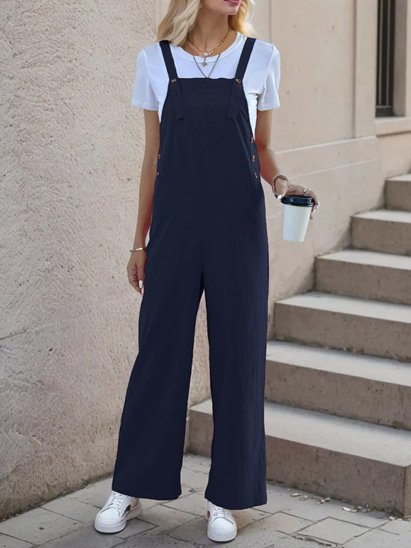 Overalls- Women's Solid Bib Pants Overalls - Full-Length Utility Playsuit- Champlain color- Chuzko Women Clothing