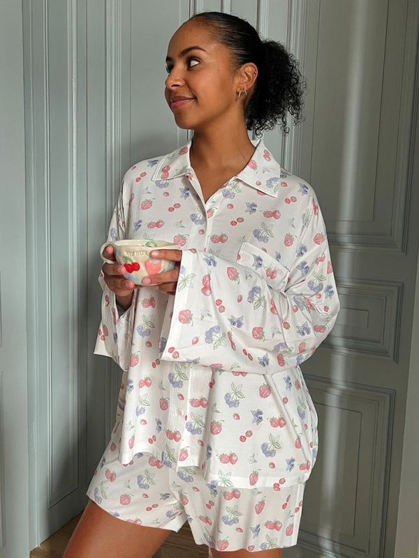 Floral Oversized Lounge Set - Pajama Shorts & Long Sleeve Shirt 🌸