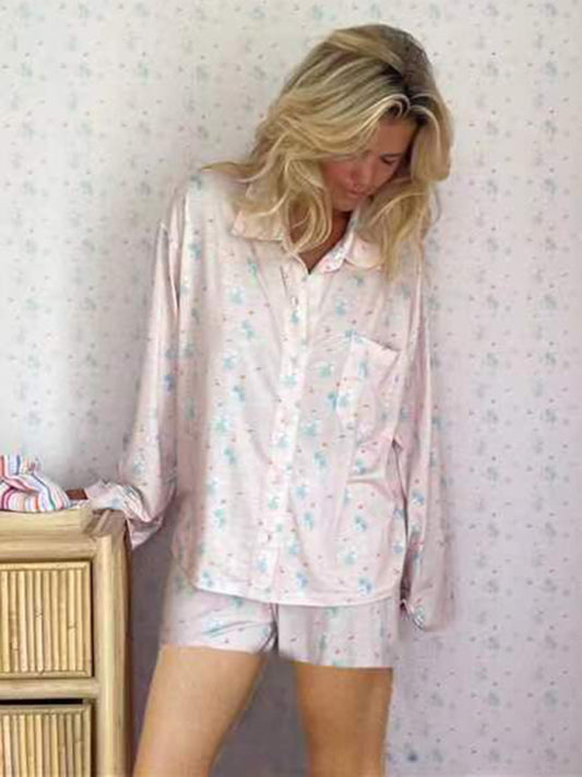 Floral Oversized Lounge Set - Pajama Shorts & Long Sleeve Shirt 🌸