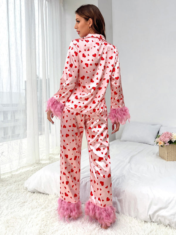Pajamas- Love-Inspired Feather Pajamas - Cozy 2-Piece Sleepwear Set- Chuzko Women Clothing