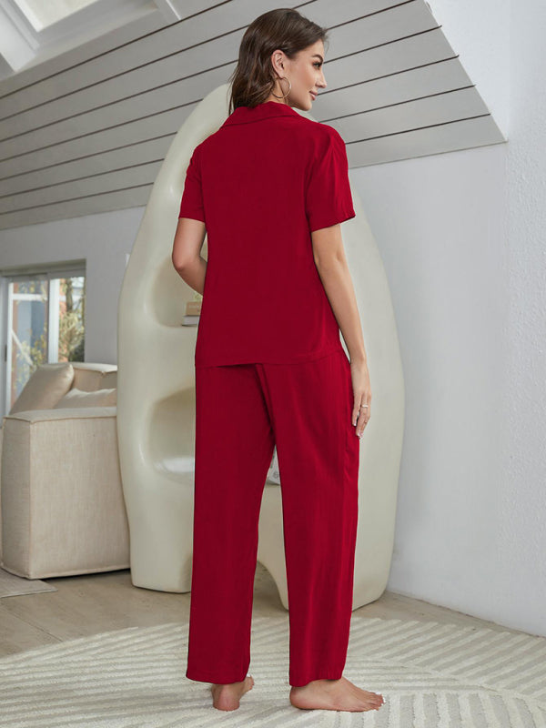 Pajamas- Slumber 3-Piece Solid Sleepwear with Shirt & Bra and Pants- Chuzko Women Clothing