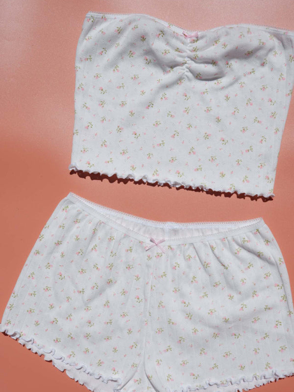 Pajamas- Summer 2-Piece Floral Print Pajamas - Cami Top and Shorts- Chuzko Women Clothing