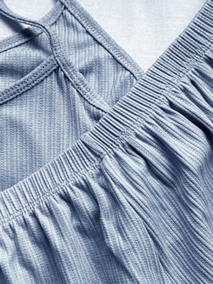 Pajamas- Textured Summer Loungewear - Cami and Shorts Pajama- Chuzko Women Clothing