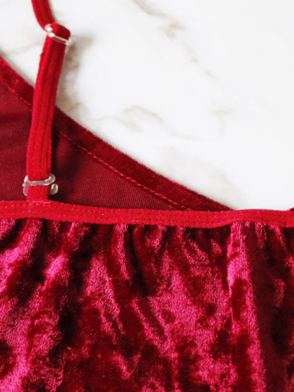 Pajamas- Velvet 2-Piece Sleepwear Set with Cami Top and Shorts Jammies- Chuzko Women Clothing