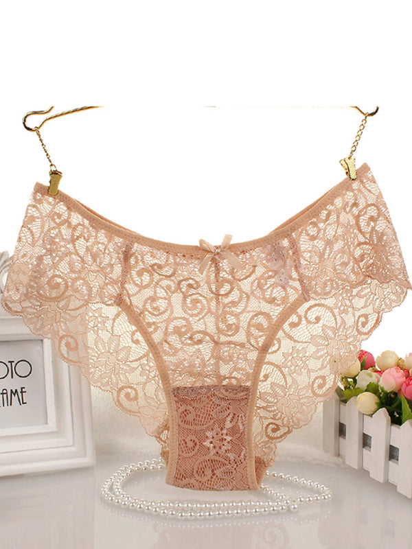 Panties- Floral Lace Underwear - Panty Briefs for Women- Nude- Chuzko Women Clothing