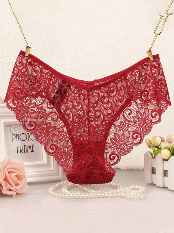 Panties- Floral Lace Underwear - Panty Briefs for Women- Red- Chuzko Women Clothing