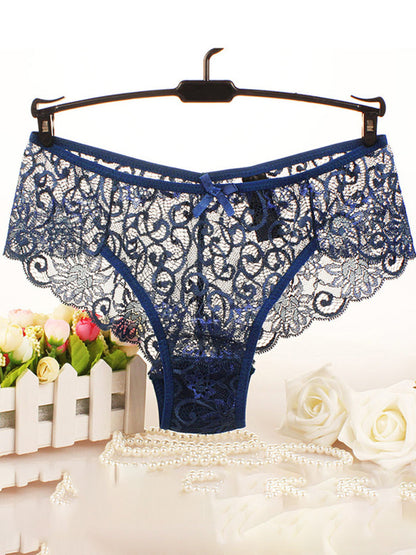 Panties- Floral Lace Underwear - Panty Briefs for Women- Purplish blue navy- Chuzko Women Clothing