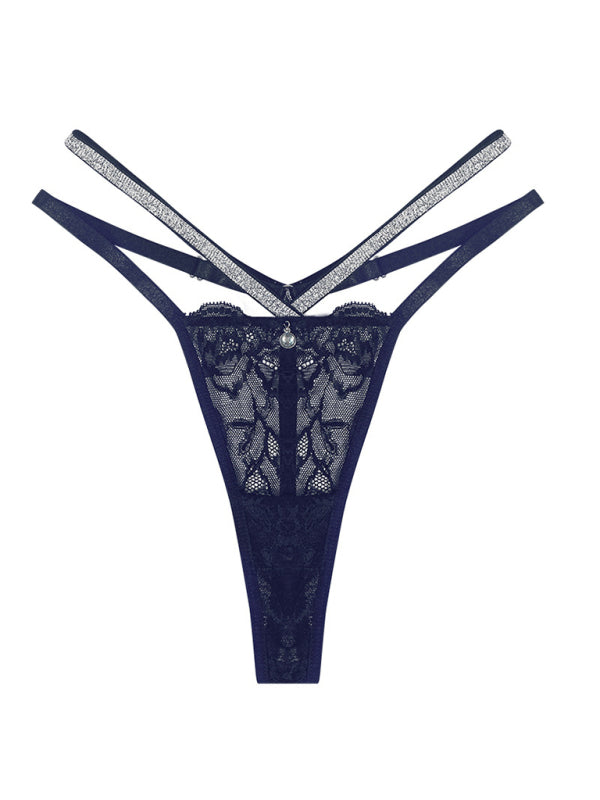 Panties- Lace Sparkle T-String Lingerie for Women- Blue- Chuzko Women Clothing