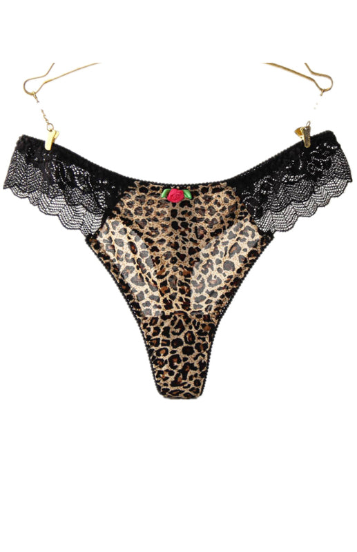Panties- Women's Animal Print Lace G-String Panty- Leopard- Chuzko Women Clothing
