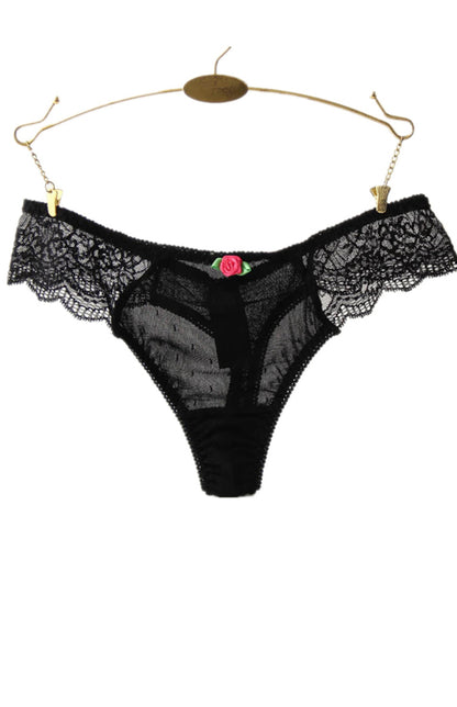 Panties- Women's Animal Print Lace G-String Panty- Black- Chuzko Women Clothing