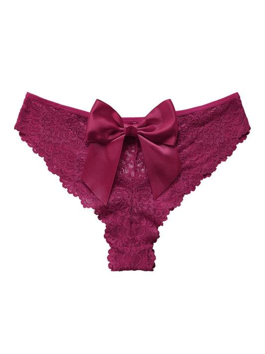 Panties- Women's Floral Lace Panty with Elegant Bow Back- Purple- Chuzko Women Clothing