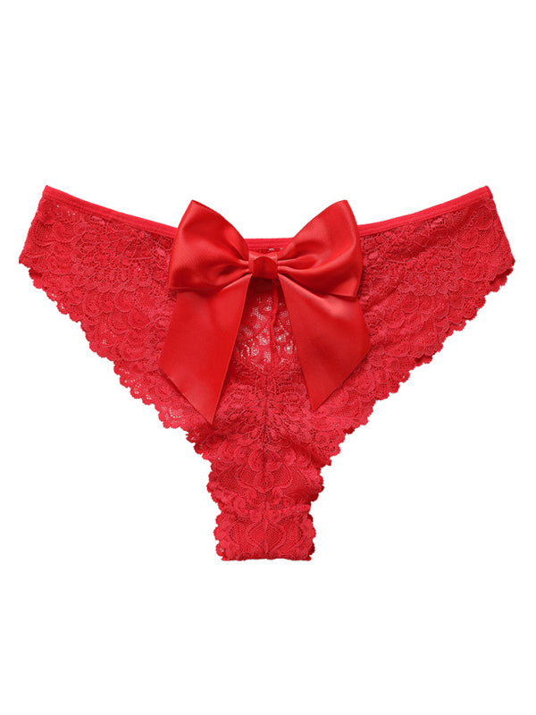 Panties- Women's Floral Lace Panty with Elegant Bow Back- - Chuzko Women Clothing