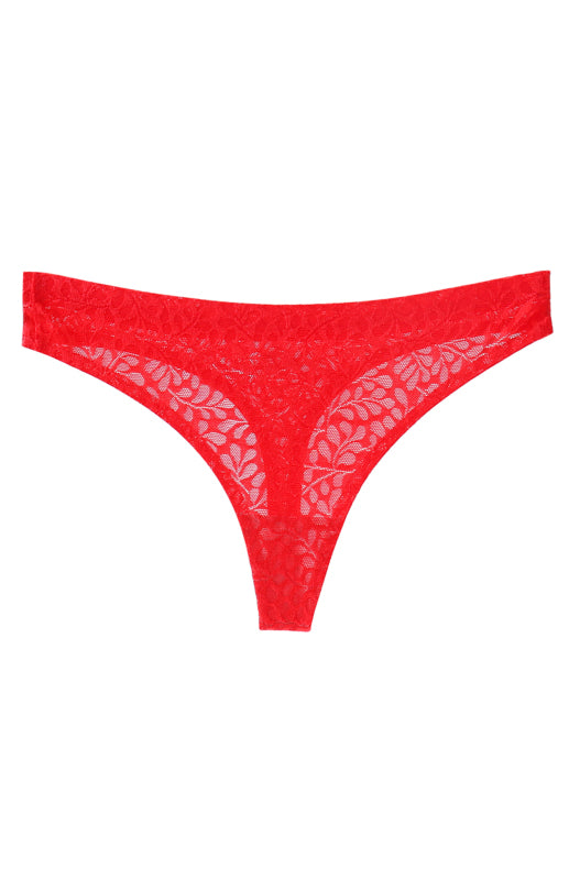 Panties- Women's Lace Panty Thong G-String- Red- Chuzko Women Clothing