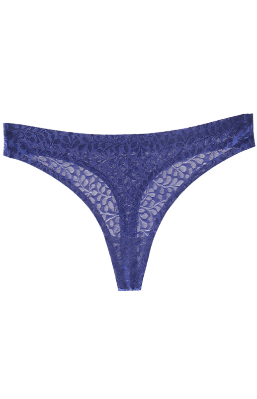 Panties- Women's Lace Panty Thong G-String- Purplish blue navy- Chuzko Women Clothing