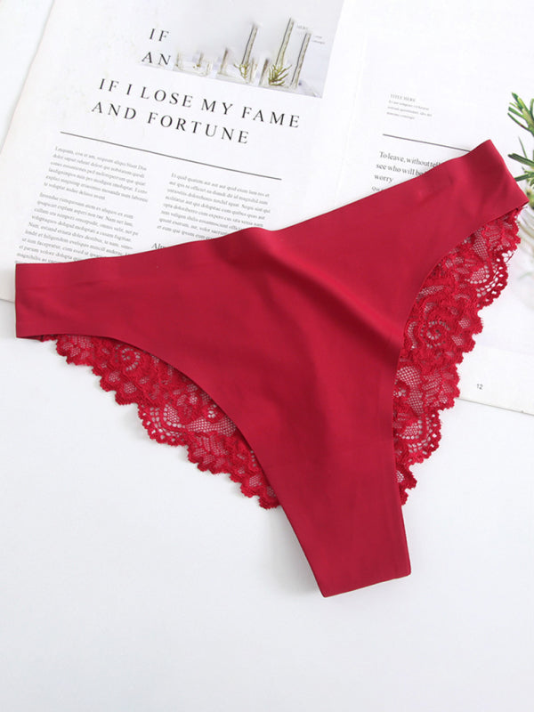 Panties- Women's Seamless Floral Lace Panty for Everyday- Red- Chuzko Women Clothing