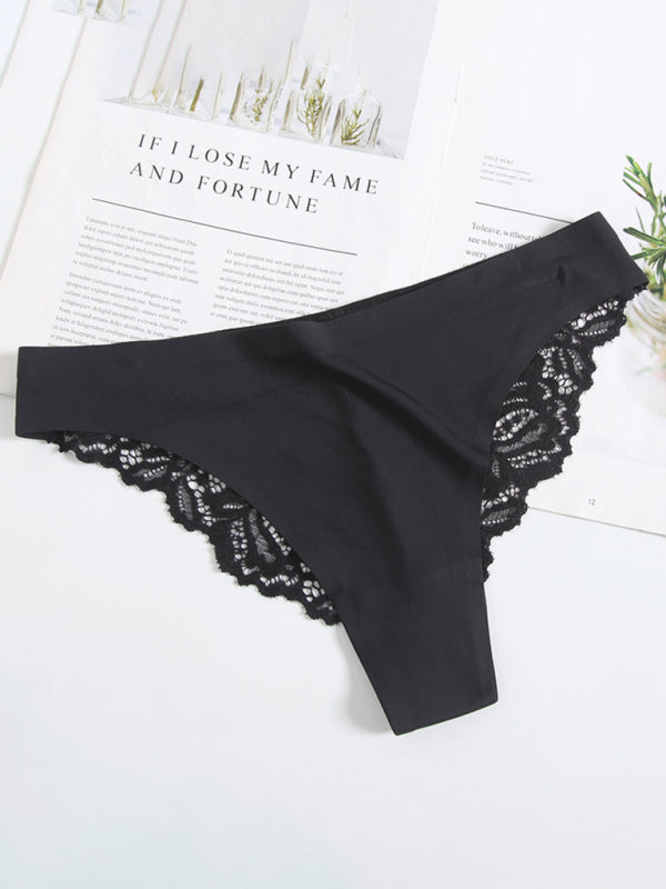 Panties- Women's Seamless Floral Lace Panty for Everyday- Black- Chuzko Women Clothing