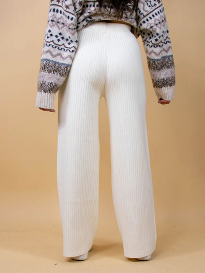 Pants- Relax Fit Ribbed Straight-Leg Pants- Chuzko Women Clothing