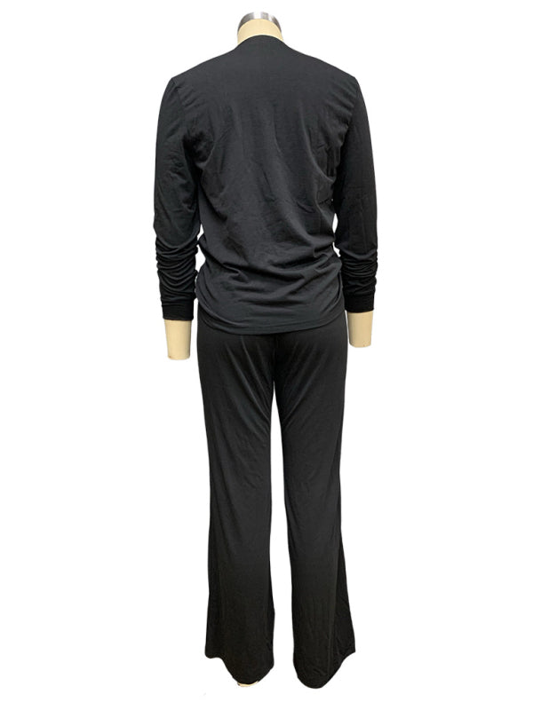 Zweiteiliges Langarm-T-Shirt und Hose mit elastischem Bund für Damen