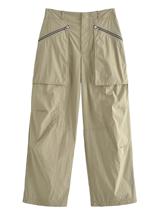 Pants- Women's Solid Cargo Pants for Everyday Adventures- Khaki- Chuzko Women Clothing