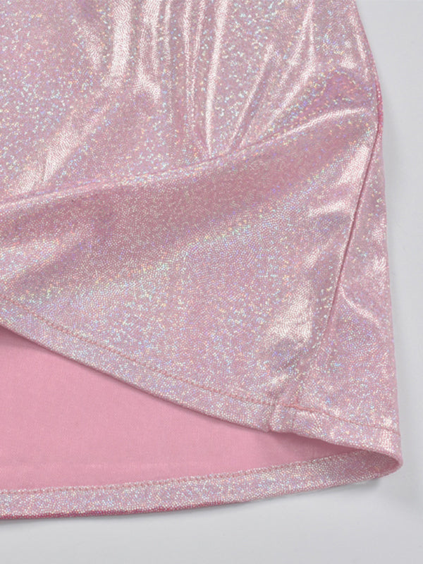 Dance Diva - Robe courte disco scintillante dos nu avec découpe
