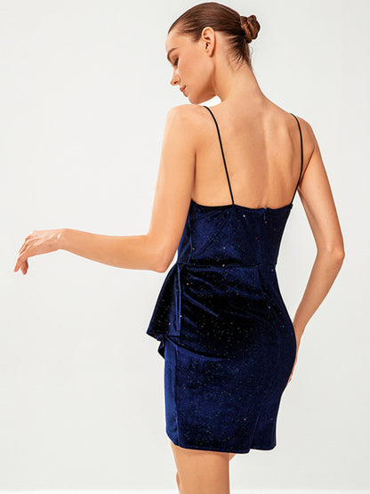 Elegant Sparkling Velvet Cami Mini Dress for Celebrations