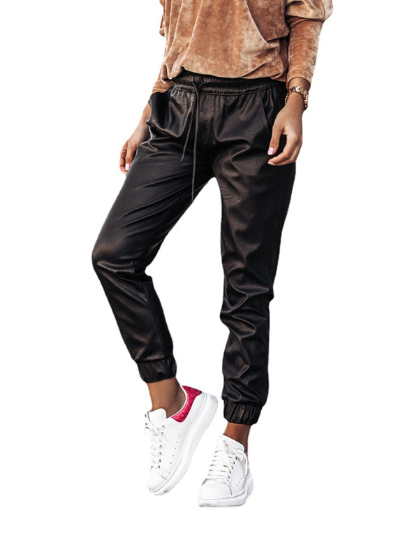 Pencil Pants- High-Rise Faux Leather Pants for Chic Outings- Chuzko Women Clothing