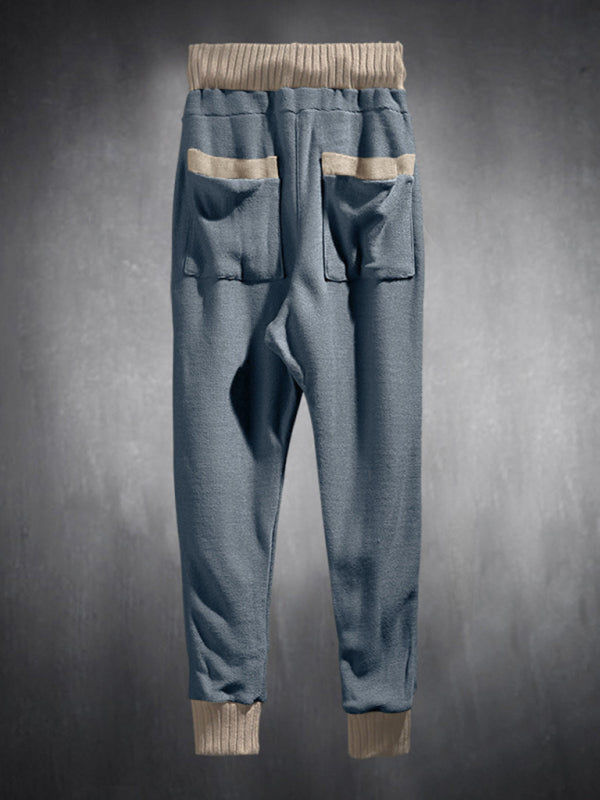 Pantalon crayon de jogging patché en tricot pour hommes - Pantalon de survêtement décontracté