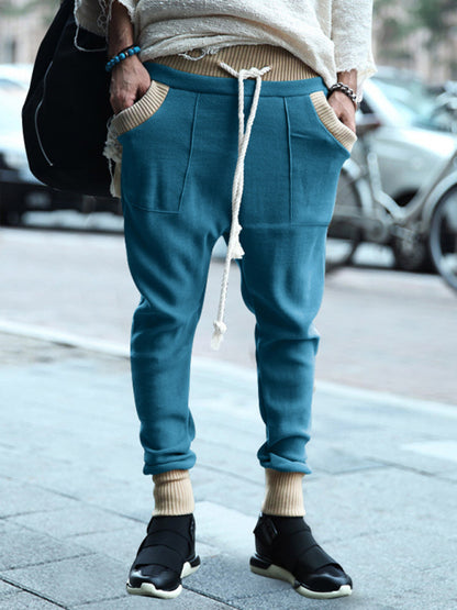 Pantalon crayon de jogging patché en tricot pour hommes - Pantalon de survêtement décontracté