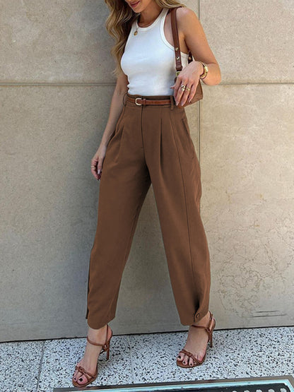 Women's Solid High-Waisted Pencil Pants for Business Casual Looks