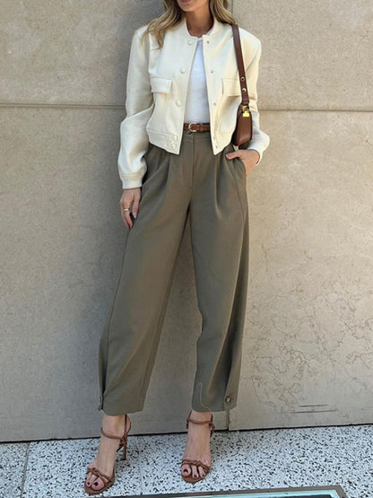 Women's Solid High-Waisted Pencil Pants for Business Casual Looks