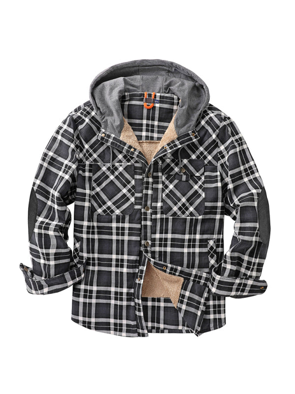 Plaid Jackets- Men’s Faux Fur Lined Patchwork Hoodie | Warmer Plaid Jacket- Chuzko Women Clothing