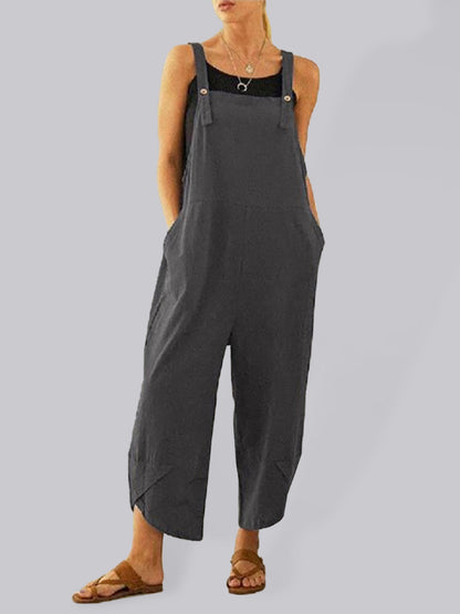 Playsuit in Solid Cotton Baggy Bib Overalls with Pockets