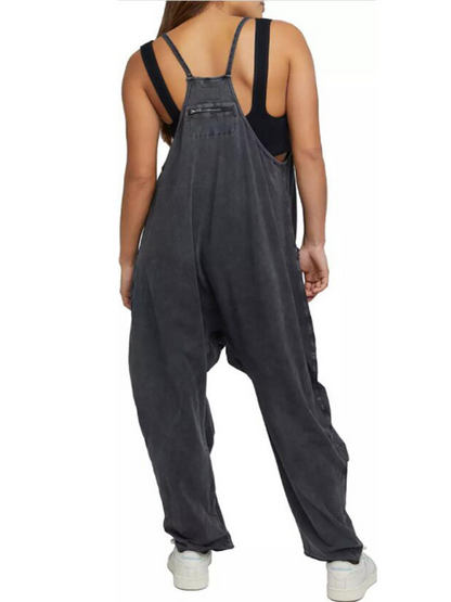 Solid Baggy Bib Overalls with Handy Pockets - Everyday Playsuit